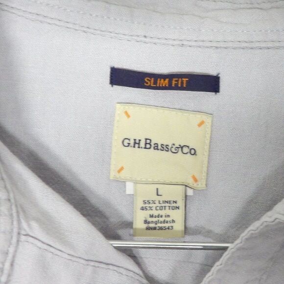 GH Bass & Co Gray‎ Linen Cotton Button up |  Men's Large - Picture 6 of 9